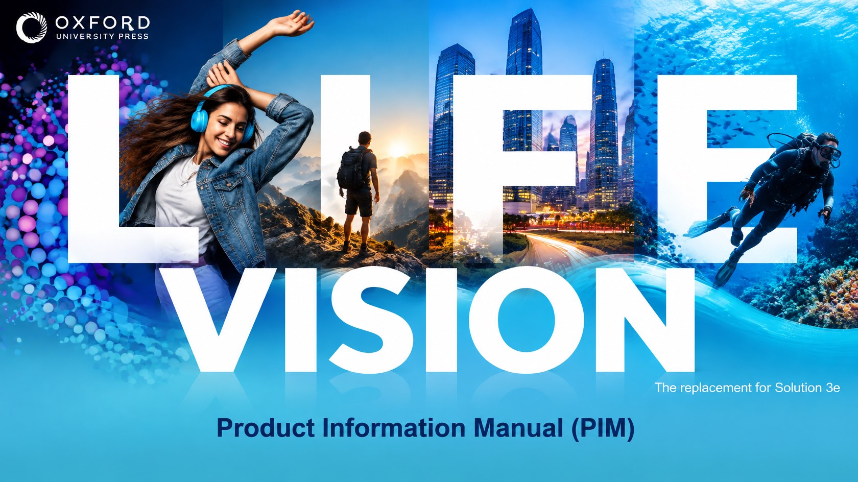 Ảnh giới thiệu giáo trình Life Vision với các chủ đề âm nhạc, du lịch, thành phố và khám phá đại dương